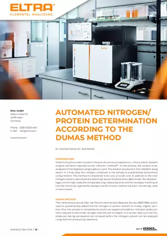 Automated Nitrogen/Protein Determination According to the Dumas Method