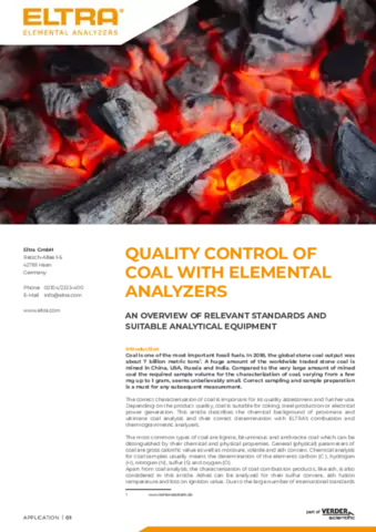 Quality Control of Coal with Elemental Analyzers