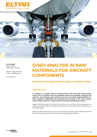O/N/H Analysis in Raw Materials for Aircraft Components
