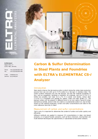 Carbon & Sulfur Determination in Steel Plants and Foundries