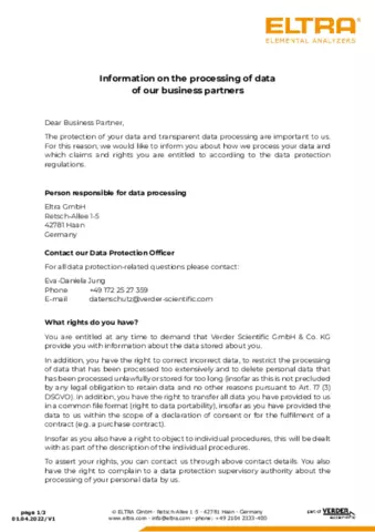 Information on the processing of data of our business partners